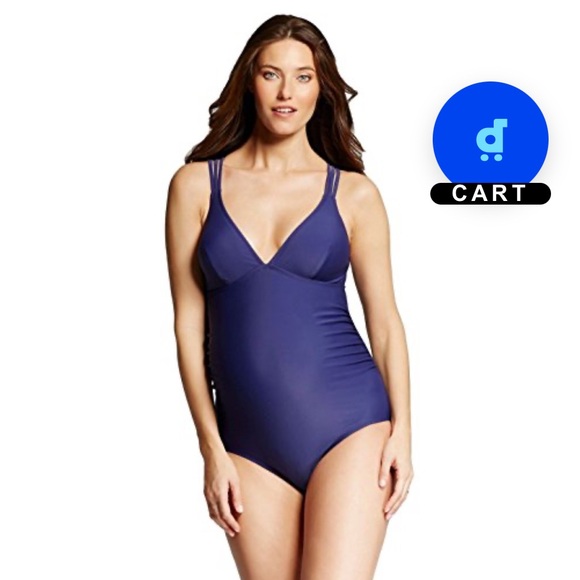 Liz Lange Maternity Deep Blue One-Piece Strappy Swimsuit.  Size Medium - Picture 1 of 7